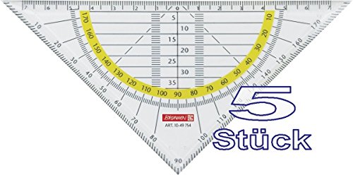 5 Stück Brunnen 1049754 Geometrie-Dreieck/Geodreieck für Schule und Büro 16 cm, glasklar) von BRUNNEN