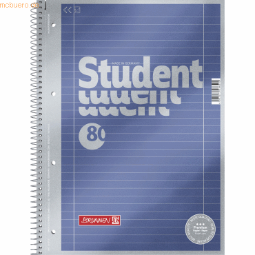 5 x Brunnen Collegeblock Premium Student A4 90g/qm 80 Blatt Lineatur 2 von Brunnen