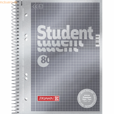 5 x Brunnen Collegeblock Premium Student A5 90g/qm 80 Blatt kariert von Brunnen