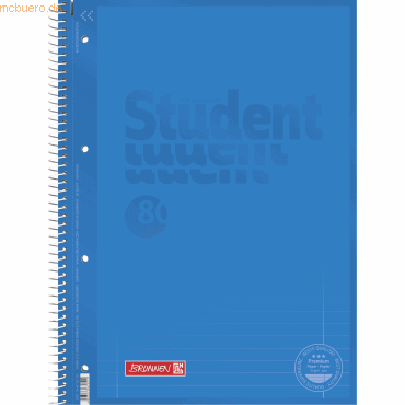 5 x Brunnen Collegeblock Student A4 90g/qm 80 Blatt Lineatur 27 azur von Brunnen