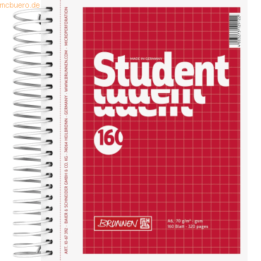 5 x Brunnen Kollegblock Student A6 70g/qm kariert 160 Blatt rot 5 x Brunnen Kollegblock Student A6 70g/qm kariert 160 Blatt rot von Brunnen