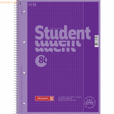 5 x Brunnen Kollegblock Student Colour Code A4 90g/qm 80 Blatt purple von Brunnen