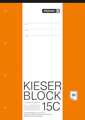 Arbeitsblock Kieser Lin 15 A4/50 chlorfrei 5 mm kariert von BRUNNEN