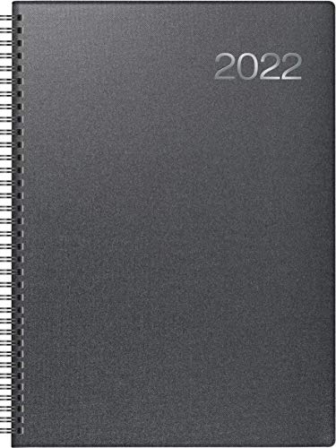BRUNNEN 1076365902 Buchkalender Modell 763, 2 Seiten = 1 Woche, 210 x 290 mm, Bucheinbandstoff Metallico vulkanschwarz, Kalendarium 2022, Wire-O-Bindung von Brunnen