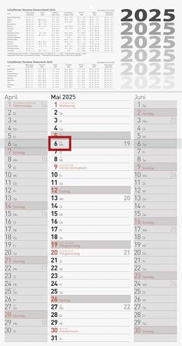 BRUNNEN 3-Monatskalender 2025 | grau, 300×560 mm von BRUNNEN
