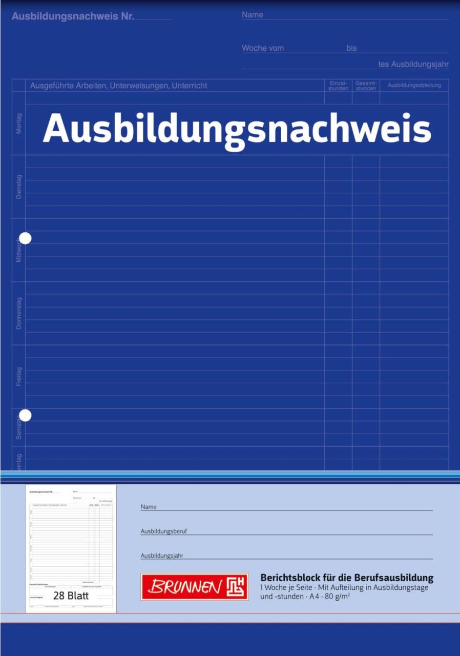 BRUNNEN Formularbuch Ausbildungsnachweis, tägliche Eintragungen DIN A4 1x 28 ... BRUNNEN Formularbuch Ausbildungsnachweis, tägliche Eintragungen DIN A4 1x 28 ... von Brunnen