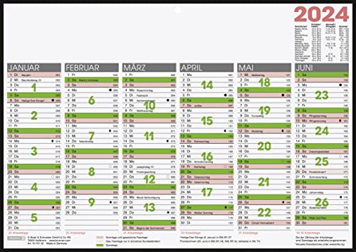 BRUNNEN Jahreskalender 2024 1 Seite = 6 Monate A4 quer weiß von Brunnen