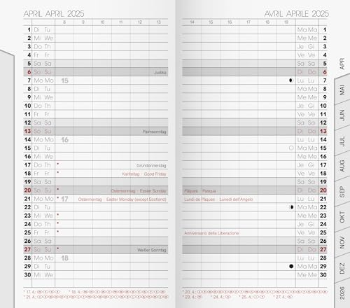 BRUNNEN Monats-Ersatzkalendarium Modell 751 (2025), 2 Seiten = 1 Monat, A6, 32 Seiten, weiß von Brunnen