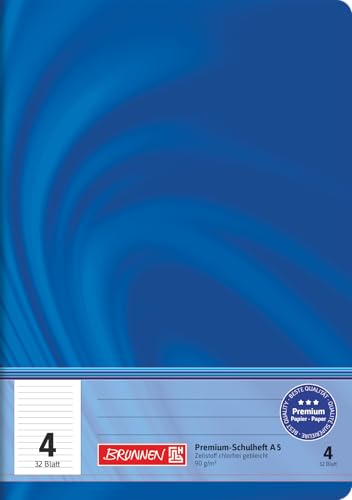 BRUNNEN Schulheft Premium Vivendi | A5, Lineatur 4, 32 Blatt, blau von BRUNNEN