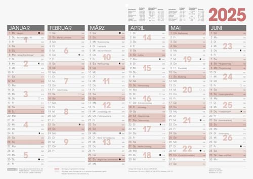 BRUNNEN Tafelkalender (2025), 1 Seite = 6 Monate, A3 quer von Brunnen