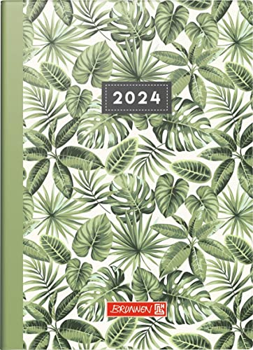 BRUNNEN Wochenkalender „Jungle Leaves“ Modell 731 2024 2 Seiten = 1 Woche Blattgröße 10 x 14 cm weiß von BRUNNEN