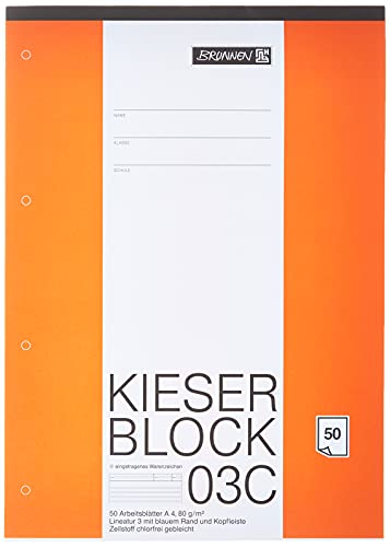 Brunnen 1042923 KIESER-Block Lineatur 3 (A4, Weiß, 50 Blatt, blanko, 80 g/m², Klasse 3) von Brunnen