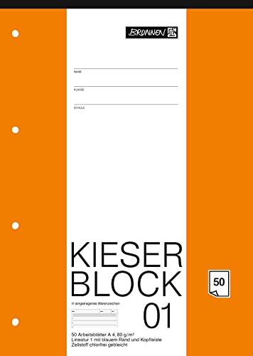 Brunnen 1042941 KIESER-Block Lineatur 1 (A4, 50 Blatt, gelocht, 80 g/m², Klasse 1) von Brunnen