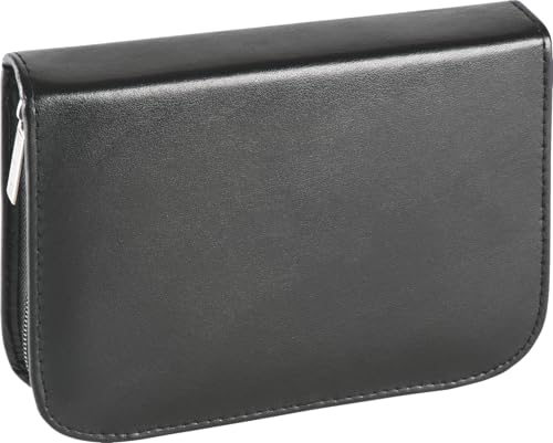 Brunnen 104905790 Schüler-Etui Leder (19,5 x 13,5 x 3,5 cm, 1 Klappe, mit 9 dicke Markenbuntstifte, 2 Markenbleistifte, Lineal 16 cm, Metalldoppelspitzer, Radiergummi) schwarz von Brunnen