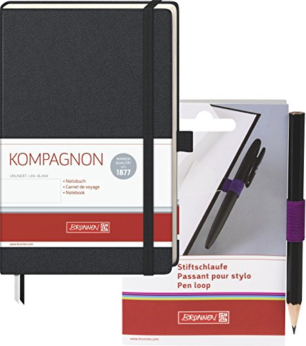 Brunnen 105522605 Notizbuch Kompagnon Klassik (Hardcover, 12,5 x 19,5 cm, unliniert, 192 Seiten) + Stiftschlaufe selbstklebend [ lila ] von Brunnen