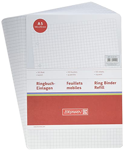 Brunnen 1066332 Ringbucheinlagen (A5, kariert, 100 Blatt, 70 g/m²), weiß von BRUNNEN