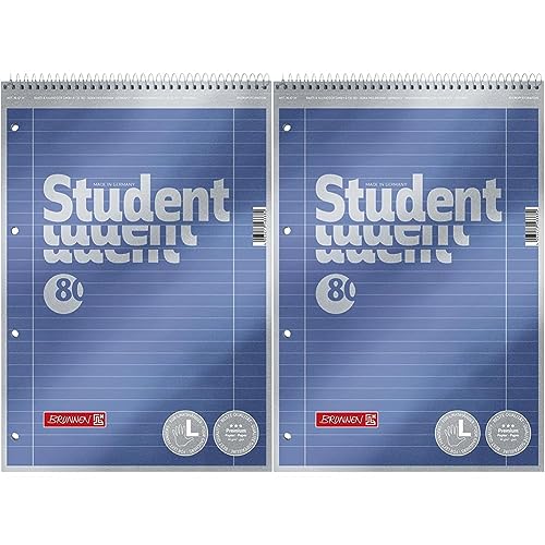 Brunnen 1067111 Notizblock/Collegeblock Student Premium Linkshänder (Veredeltes Deckblatt mit Metallic-Effekt, A4, liniert Lineatur 27, 90 g/m², 80 Blatt mit Kopfspirale (Packung mit 2) von Brunnen