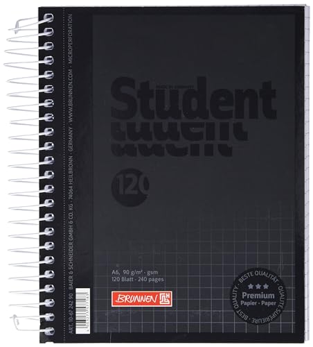 Brunnen 106724290 Notizblock Student Colour Code (A6, kariert, 90 g/m², 120 Blatt) schwarz/onyx von Brunnen