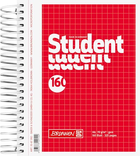 BRUNNEN Collegeblock Student | A6, kariert, 160 Blatt, rot von BRUNNEN