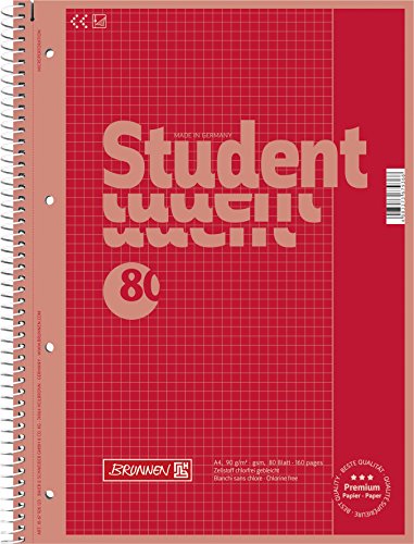 Brunnen 1067926123 Notizblock / Collegeblock Student Colour Code (A4 kariert, Lineatur 26, 90 g/m², 80 Blatt) rot von Brunnen