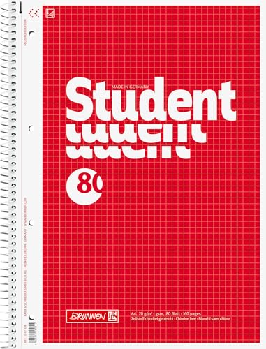 BRUNNEN Collegeblock Student | A4, Lineatur 28, 80 Blatt, rot von BRUNNEN
