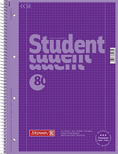 Brunnen 1067928160 Notizblock / Collegeblock Student Colour Code (A4 kariert, Lineatur 28, 90 g/m², 80 Blatt) violett von Brunnen