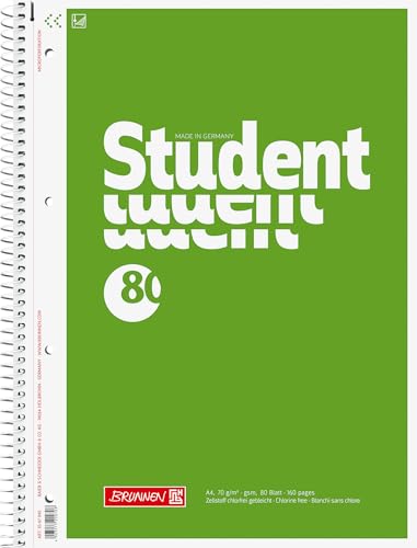 BRUNNEN Collegeblock Student | A4, Lineatur 20, 80 Blatt, grün von BRUNNEN