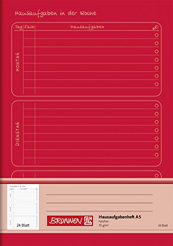 Brunnen Hausaufgabenheft (A5, 24 Blatt) mit Tageseinteilung, rot von Brunnen