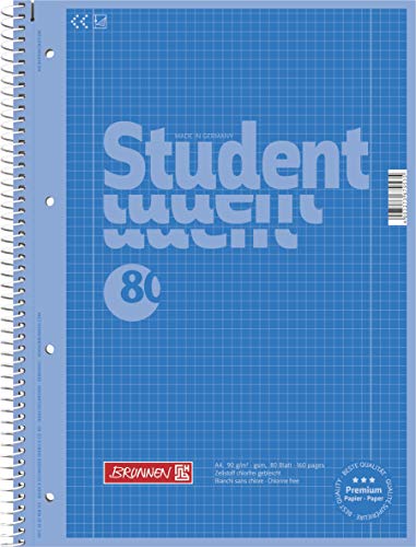 Brunnen Notizblock/Collegeblock Student Colour Code (A4 kariert, Lineatur 28, 90 g/m², 80 Blatt) (Blau | 10er Pack) von Brunnen