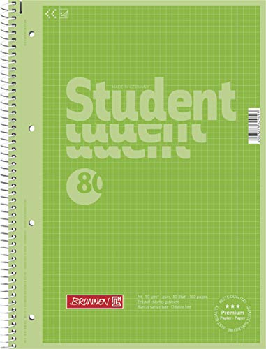 Brunnen Notizblock/Collegeblock Student Colour Code (A4 kariert, Lineatur 28, 90 g/m², 80 Blatt) (Grün | 10er Pack) von Brunnen
