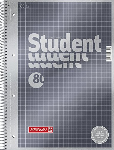 Brunnen Notizblock / Collegeblock Student Premium, 4-fach-gelocht (Veredeltes DeckBlatt mit Metallic-Effekt, A4, kariert, 90 g/m², 80 Blatt) von Brunnen