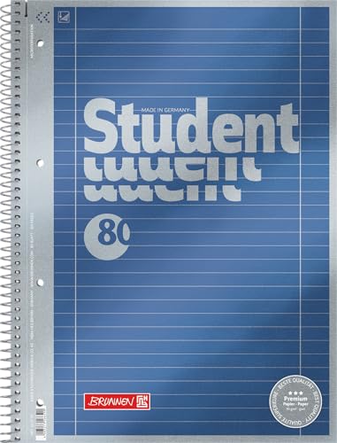 BRUNNEN Collegeblock Premium Student | A4, Lineatur 27, 80 Blatt, blau von BRUNNEN