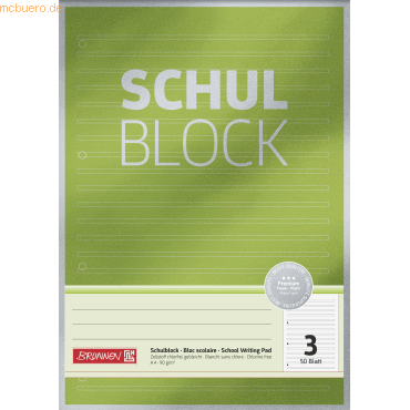 Brunnen Schulblock Premium A4 90g/qm 50 Blatt Lineatur 3 von Brunnen