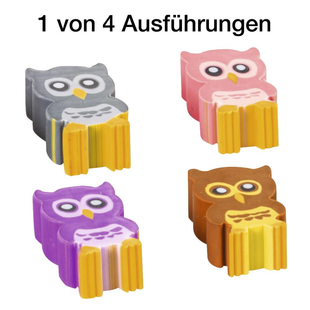 Radierer Eule Radiergummi violett, braun, grau, pink von Brunnen