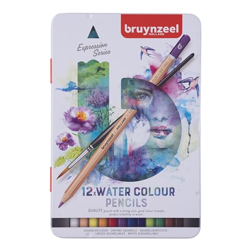 Bruynzeel Expression Aquarellstifte 12er-Set + Pinsel im Metalletui | wasserlösliche Stifte für Erwachsene, Bullet Journaling von Bruynzeel