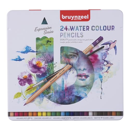 Bruynzeel Expression Aquarellstifte 24er-Set + Pinsel im Metalletui | wasserlösliche Stifte für Erwachsene, Bullet Journaling von Bruynzeel