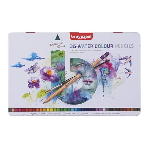Bruynzeel Expression Aquarellstifte 36er-Set Pinsel im Metalletui | wasserlösliche Stifte für Erwachsene, Bullet Journaling von Bruynzeel
