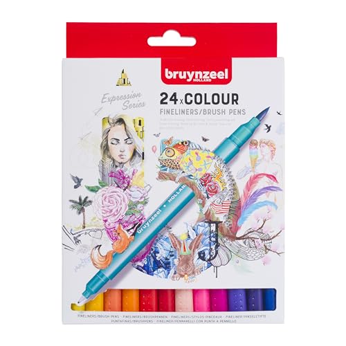 Bruynzeel Expression Twin-Tip Fineliner Pinselstifte, 24 Stück von Bruynzeel