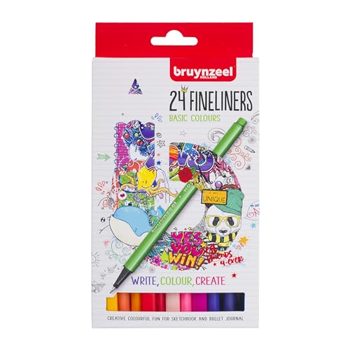 Bruynzeel Fineliner-Set mit 24 Farben | Stifte zum Schreiben, Zeichnen, für Bullet Journaling, Malbücher für Erwachsene von Bruynzeel