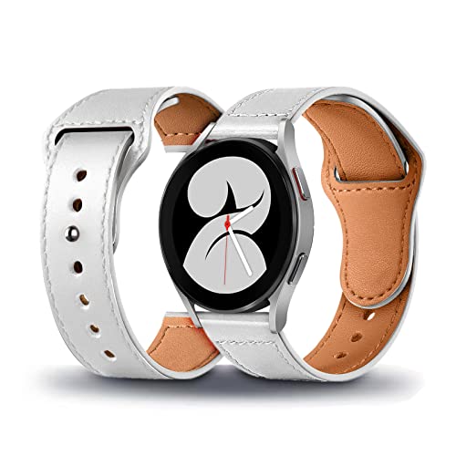 Lederarmband Kompatibel mit Samsung Galaxy Watch 4 Classic 42mm 46mm / Galaxy Watch 4 40mm 44mm Armbänder Leder Für Damen Herren Mode Hautfreundlich Ersatzband mit Uhrenarmband 20mm (Weiß) von BrynnShop