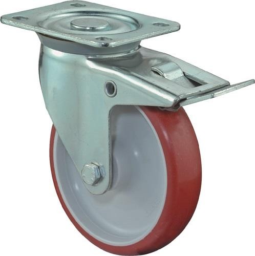 Bs Rollen Lenkrolle D.100mm Trgf.125kg m.Festst.PU 104x80mm rot L420.B31.100 von Bs Rollen