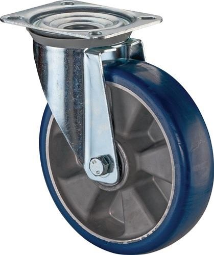 Bs Rollen Lenkrolle D.200mm Trgf.300kg PU Platte L138xB109mm Farbe Rl.blau von Bs Rollen
