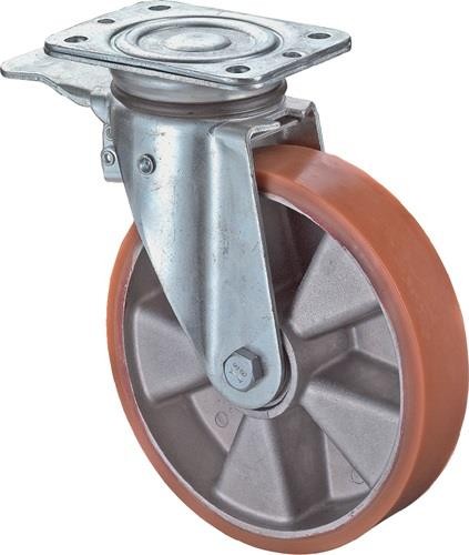 Bs Rollen Lenkrolle m.Festst.D.125mm Trgf.200kg m.Platte Kugell.Guß-PUR von Bs Rollen