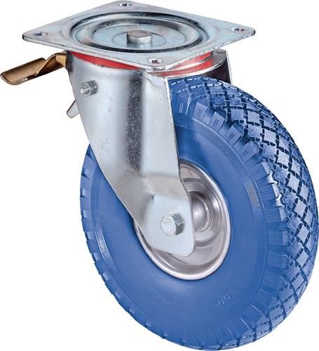 Bs Rollen Lenkrolle m.Festst.D.260mm Trgf.160kg m.Platte Rollenlager Gum.blau von Bs Rollen