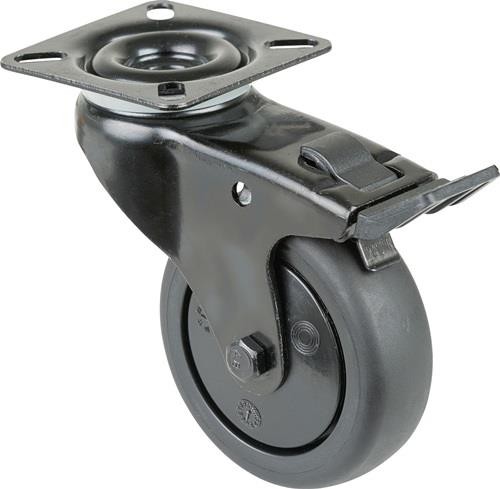 Bs Rollen Lenkrolle m.Festst.D.50mm Trgf.50kg m.Platte m.Festst.Gum.schwarz von Bs Rollen