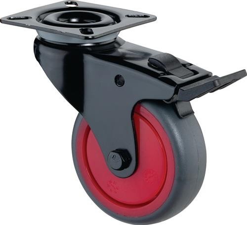 Bs Rollen Lenkrolle m.Festst.D.75mm Trgf.60kg m.Platte m.Festst.Gum.grau von Bs Rollen