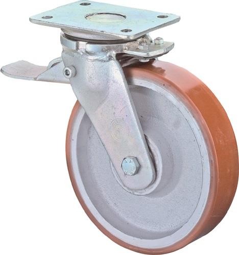 Bs Rollen Schwerlastlenkrolle D.125mm Trgf.550kg m.Festst.Guß-PU 138x110mm von Bs Rollen