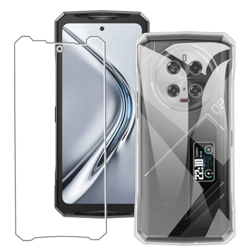 Bsdurable 2 in 1 Handyhülle für Doogee V40 Pro 5G Hülle mit Panzerglas Schutzfolie Displayschutz Transparent Schutzhülle Dünn Soft Silikon TPU Protection Mobile Phone Case Cover Clear von Bsdurable