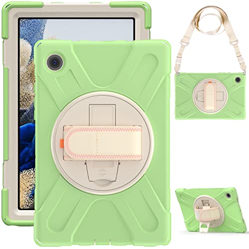 Bspring Hülle Kompatibel mit Samsung Galaxy Tab A8 10,5 Zoll 2021 (SM-X200/X205/X207), Stoßfeste Robuste Tragbare Hülle mit 360° Drehbarem Ständer, Handgurt und Schultergurt,Minzgrün von Bspring