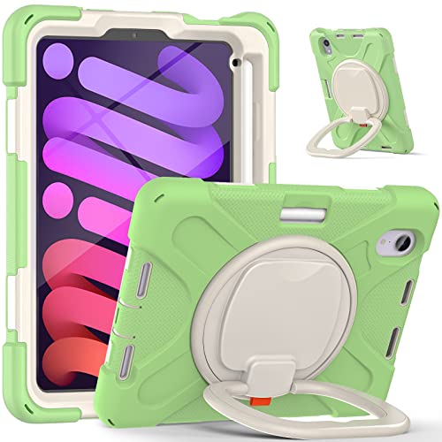 Bspring Hülle Kompatibel mit iPad Mini 6. Generation 8.3" (Modell 2021) Anti-Drop Kinder-schutzhülle, Stoßfeste Robust Drehbar Stand Tablet Case mit Tragegriff,Matcha Grün von Bspring